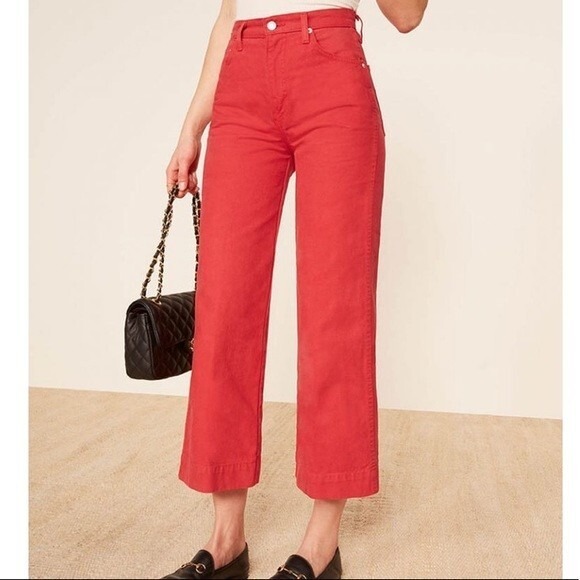 Reformation Pants - Reformation Pants Womens 26 Red Wide Leg New Cropped Cherry